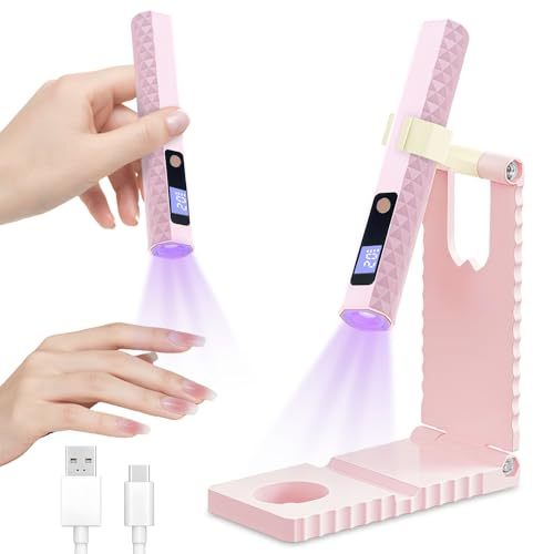 Flintronic UV-lampa för gelnaglar, mini UV LED-nagellampa bärbar med stativ, trådlös återladdad USB-nagellampa med LED-skärm, nagellampa med 2 timer för torkning