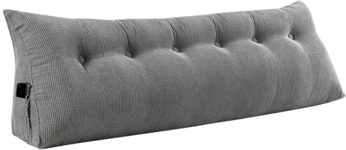 homewell 180 cm triangelläskudde, ländryggsstöd, sänggavelkudde, avtagbart sänggavelsryggstöd för läsning, avkoppling, titta på sovrums-TV, grå