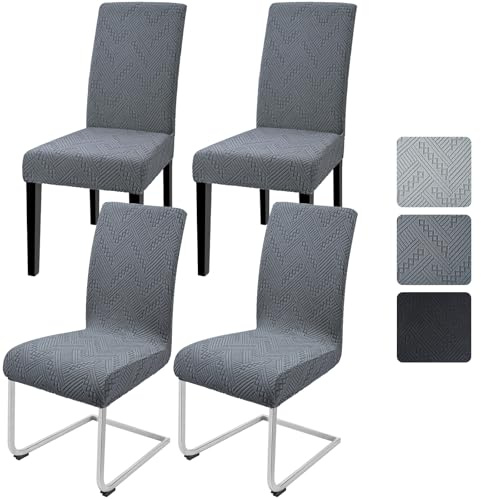Alishomtll Stuhlhussen 4er Set Jacquard Stuhlbezug Stuhlhussen Schwingstühle Elastische Hussen für Stühle Abnehmbarer Esszimmer Stuhlbezüge Freischwinger für Küche Restaurant Hotel Bankett (Grau)