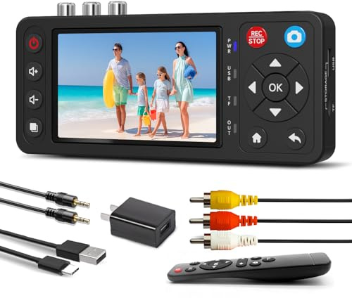 Lvrzng VHS to Digital Converter with 4 HD Screen, VCR to Digital Converter, USB & TF Storage, Compatible with VHS, VCR, DVR, DVD, Hi8, Mini DV, Camcorders(Tapes/Player Not Included)