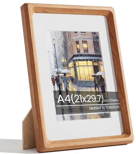 Feihorrm A4 Frame Solid Oak Wood A4 Picture Photo Frame with A5 Mount | Handcrafted A4 Certificate Frame 21x29.7cm with Mount for A5 Prints, Tempered Glass Document Frame for Wall/Tabletop Display
