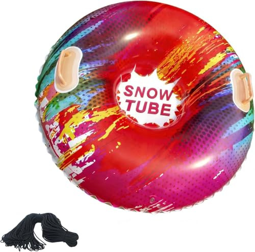 sunVigorous Tubo da neve gonfiabile resistente, 90 cm, per bambini e adulti, in PVC rinforzato antigelo, maniglie integrate, tubo per slittino invernale da esterno (rosso)