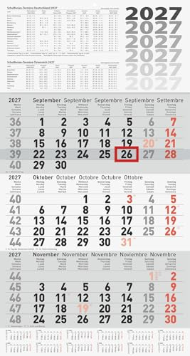 BRUNNEN 3-Monatskalender 2027 | grau, 300×560 mm