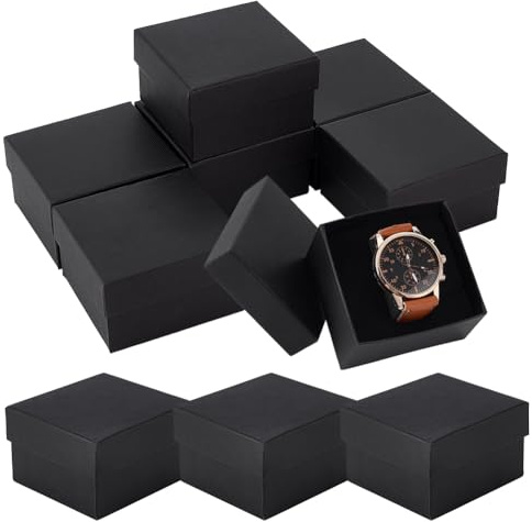 PH PandaHall 10pcs Boîtes de Rangement pour Montres en Carton, 8.2x8.8x5.4cm Boîte Cadeau Noire pour Montre avec Coussin Oreiller Présent Boîte à Bijoux pour Bracelet de Poignet