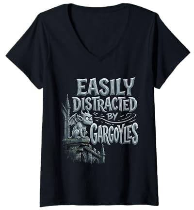 Women's Easily Distracted By Gargoyles V-Neck T-Shirt