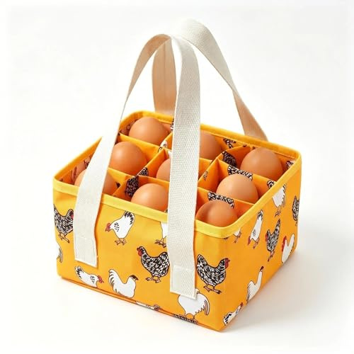 Foldable 9-Grid Egg Collecting Basket – Durable PP Poultry Egg Holder with Anti-Roll Design – Farm Fresh Egg Storage Organizer for Chicken Coop, Kitchen Countertop (Yellow)
