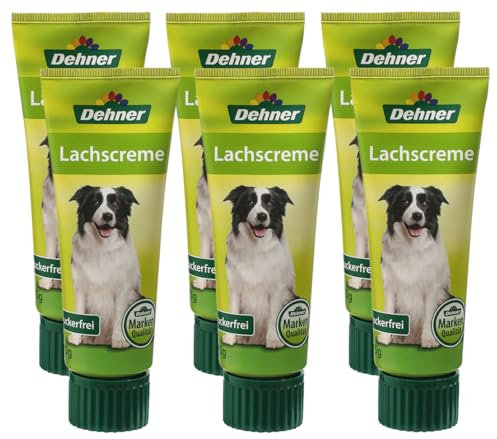 Dehner Lieblinge Hundesnack, Leckerli Creme zuckerfrei, Lebensmittelqualität, Lachs, in Tube, 6 x 75 g (450 g)
