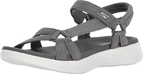 Skechers women 15316 Ankle Strap Sandals, Charcoal Textile Trim, 6 UK