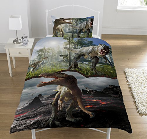 KidCollection Jurassic Predators Single Panel Duvet Cover Bed Set - T Rex, Raptors (Single Duvet Cover)