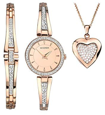 Sekonda Womens Analogue Watch 24mm Rose Gold Bangle | Mineral glass crystal, jewellery clasp, two-layer dial, ion-plated case, Japanese quartz movement