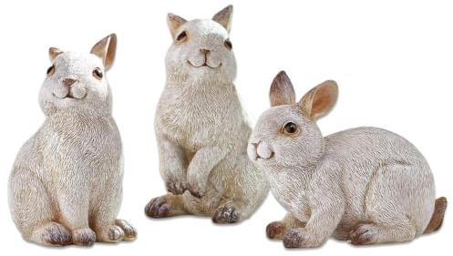 Loberon Hase 3er Set Anthony, weiß | von Hand koloriert, authentischer Vintage-Stil, Deko-Osterhasen, Ostern, Osterfiguren, Osterdeko, Polyresin