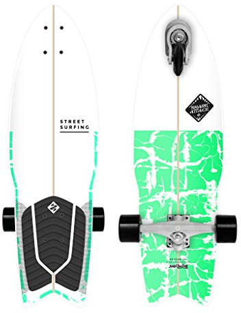 Street Surfing Surfskate Shark Attack Self Propelled Longboard Skateboard, 76,2 cm x 22,9 cm, Psycho Green Surf Inspired Design, Durable ABEC 9 Wheels