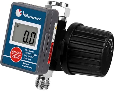 LE LEMATEC Digital Air Pressure Regulator, 1/4-Inch NPT Diaphragm Airflow Valve Up to 160 PSI Digital Gauge for HVLP Spray Paint Gun, Sand Blaster & Other Pneumatic Tools (DAR02B)
