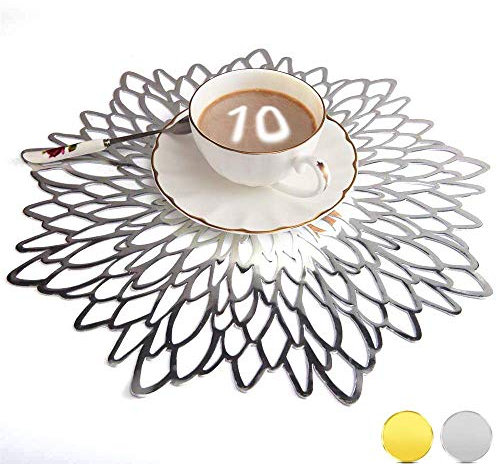 Mangata tovagliette Argento tonde, 38 cm tovaglietta Vinyl per Natalizie, anniversari, cene, Ristorante, Hotel (Lavabili, Set di 10)