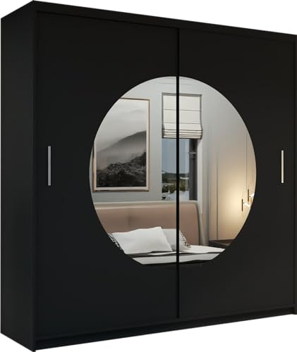 Galway Double Mirror Sliding Door Wardrobe 150cm 203cm (Black, 203cm)