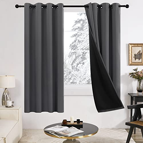 Deconovo 100% Blackout Curtains 63 Inches Long for Living Room 2 Panels
