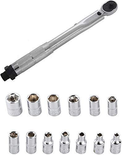 Spanners 1x 1/4 Inch Drive Torque Wrench Tools with Case Foot Pound 5-25NM Drive Click 46Pcs 1/4-Inch Socket Set Car Repair Tool Ratchet Torque Wrench Combo Tools Kit Auto Repairing Tools