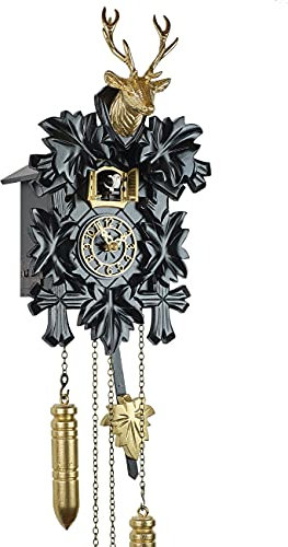 Eble Kuckucksuhr Kuckuckuhr Echtholz NEU batteriebetriebenes Quartzwerk Musik Kuckuckruf 5-Laub Schwarz 32cm- 26866