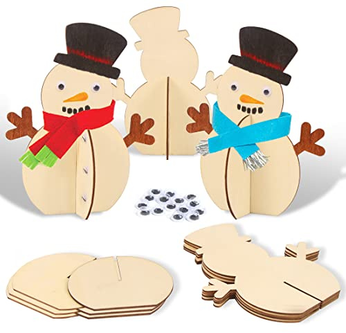 10 Stück DIY Schneemann aus Holz – Tischdekoration Weihnachten 3D, Ornament für Kamin und Haus, kreative Freizeit