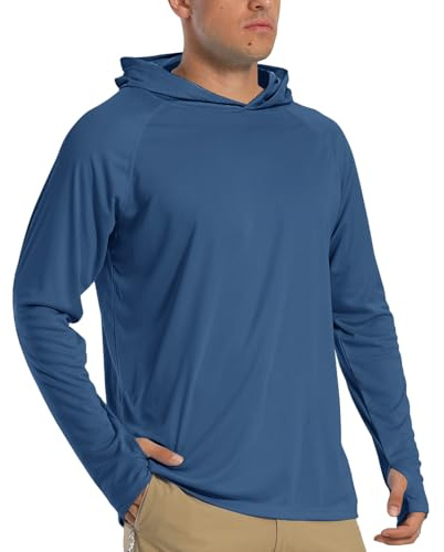 TACVASEN Sun Hoodie Men Long Sleeve Tops UPF 50+ Sun Protection Hoodies Summer Hiking Hooded Shirts Blue Grey,XL