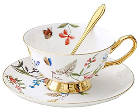 ZOGBX Tazze di Ceramica,Set di tazzine e piattini in Bone China con Confezione Regalo,Vintage Servizio da tè in Porcellana Floreale,Fiore Tazza di tè for la Scuola di Viaggio for Ufficio a Campeggio