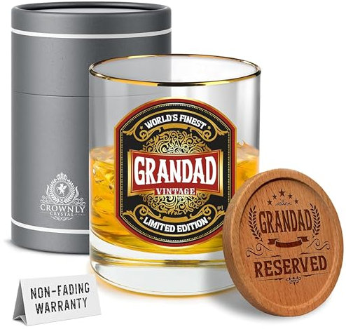CROWNLY CRYSTAL® Personalised Whiskey Glass Grandad Gift Birthday Present from Grandchildren