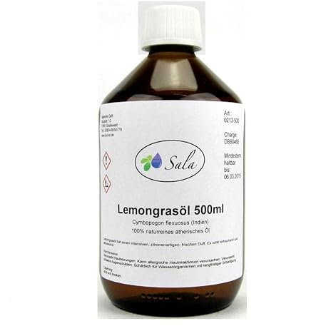 Sala Lemongrasöl ätherisches Öl Lemongrassöl naturrein 500 ml Glasflasche