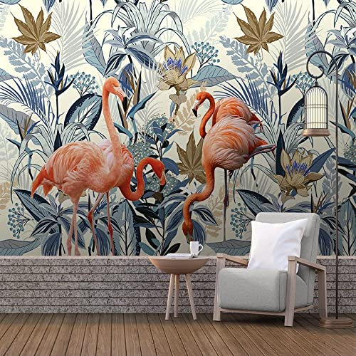 YABAOST Murale Adesivi Murali 3D Acquerello Piante Fenicotteri - Carta Da Parati 3D Effetto - 200X100Cm - Carta Da Parati Fotografica - Murale Decorazione Poster Da Parete Autoadesiva 3D