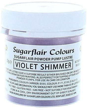 Sugarflair Violet Shimmer Edible Glitter Dust Powder Pump Refill Tub - Food Colouring Powder, Edible Colour Dust, Brush On, Spray, or Add Rejuvenator to Create Eye-Catching Paint Effect - 25g