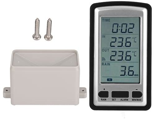 Qcwwy Drahtloser Regenmesser, Digitaler Drahtloser Regenmesser mit RCC-Regenwetterstation, Temperaturrekorder, Zeitkalender, LCD-Anzeige