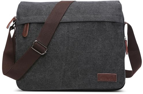 DORRISO Mode Umhängetasche Herren Schultertasche Leinwand Kuriertasche Laptoptasche für 13.3 Zoll Laptop Kuriertasche Männer Casual Reise Bergsteigen Schultertaschen Schwarz