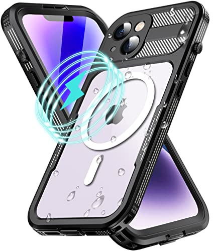 WIFORT für iPhone 14 / iPhone 13 Wasserdicht Hülle mit Magsafe - 360 Grad Schutzhülle Outdoor Handyhülle IP68 Waterproof Case Stoßfest Staubdicht Panzerhülle mit Displayschutz, Schwarz