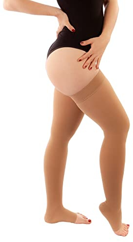 RIEMTEX Kompressionsstrümpfe Klasse 2 CCL2 Stützstrümpfe Damen und Herren Offene Spitze schwarz und beige Classic Serie 7230 (Größe 3, Beige)