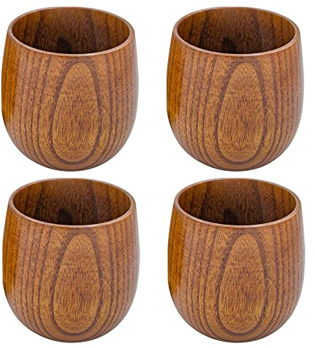 Originalidad 4 Pack Wooden Tea Cups,Japanese Tea Cups, Natural Solid Wood Cup for Drinking Coffee Wine Beer Hot Drinks,Tea Lover, Gift,Kitchen Accessories (3.89 oz)
