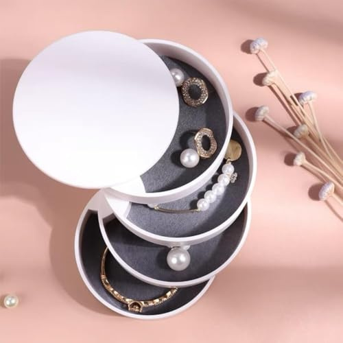 Portagioie Rotante 4 Strati Bianco 10x10,5cm, Organizzatore Portatile | Organizzatore Compatto Da Viaggio, Regalo Pratico Per Donne Mamma Compleanno Anelli Orecchini Collane