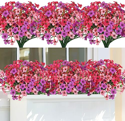 Weldomcor 9 Stück Kunstblumen für Außen, 3 Farben UV Beständige Künstliche Blumen Wetterfest, Blumenstrauß Blumen Arrangement für Garten Balkon Fenster Hause Party Dekoration