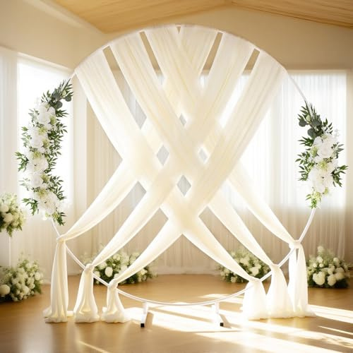 6 Paneele Hochzeitsbogen Stoff Drapierung Elfenbein 6 Meter durchscheinender Hintergrund Vorhang Chiffon Stoff für Hochzeit Party Decke Empfang Dekoration