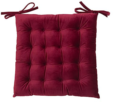 BQC Velvet Seat Pad 40x40 Cm Dining Chair Garden Kitchen Chair Velvet Cover Cushion with Tie 16 Stitch Comfortable Chair Pads with Filling (Pack Of 1, Red)