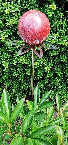 Jürgen Bocker Garten-Ambiente Blütenzauber Paris Rosenkugel 10 cm Edelstahl Gartenstecker Deko mit Stab 80 cm (rot)