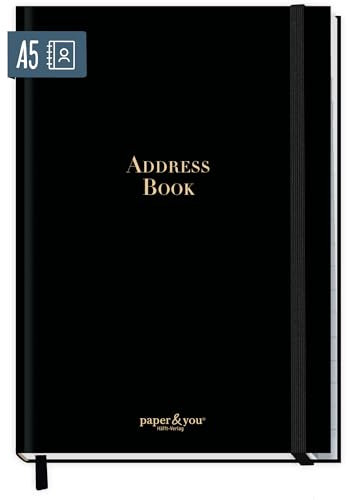paper&you® Adressbuch A5 mit Register A-Z [Black Edition] Buch für Kontakte, Geburtstage & Passwörter - nachhaltig & klimafreundlich