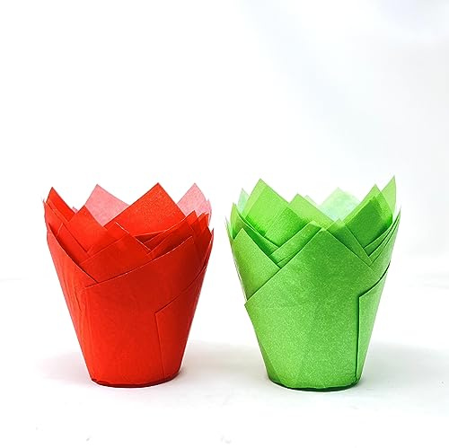 Bakery Direct, pirottini per muffin a tulipano, multicolore, confezione da 50 pirottini per cupcake (rosso e verde, 50)