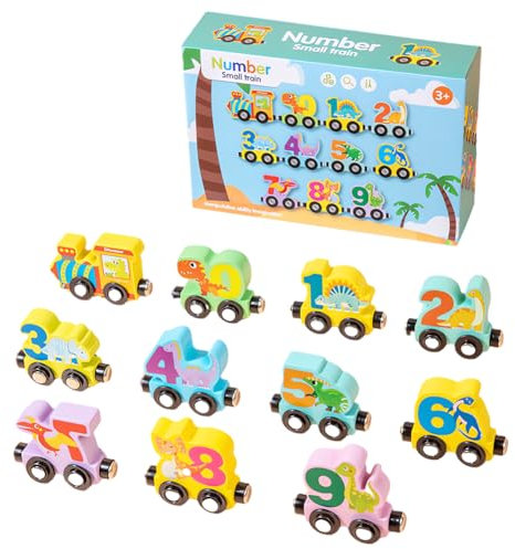 Hölzerner Spielzeugzug,Holzeisenbahn,Holz Zug Spielzeug,Magnetische Dinosaurier Holzspielzeug,Montessori Motorikspiel Kleinkind Spielzeug für 1 2 3 4 Jahre Jungen und Mädchen Kleinkinder Geschenke