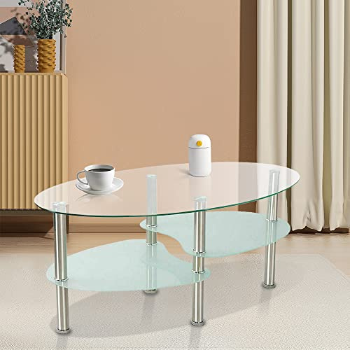 Kedia Soffbord för vardagsrum, glas vardagsrumsmöbler, soffbord för vardagsrum, tebord, glasbord för vardagsrum, kontor, hotell, 90 x 50 x 43 cm (transparent + vit)
