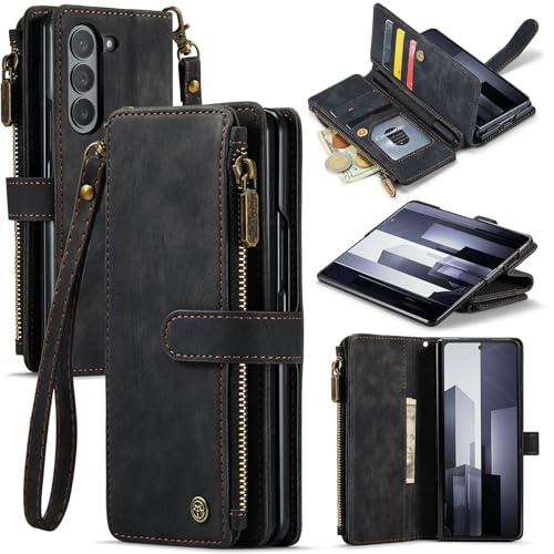 SeNool Case for Samsung Galaxy Z Fold 6 5G, Premium Leather Wallet Case with [Credit Card Holder Slot] [Kickstand Flip] [Magnetic Closure] Protective Cover for Samsung Galaxy Z Fold 6 5G - Black