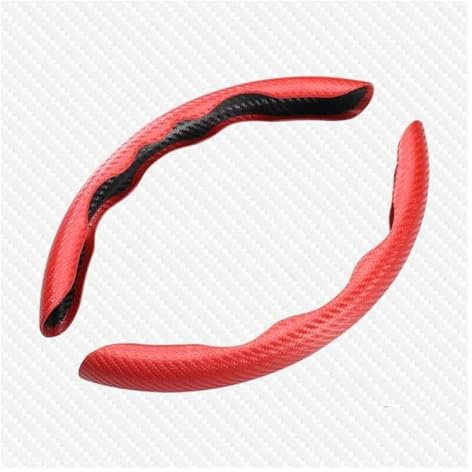 SKINII Lenkradschutz 1 Paar Auto Lenkrad Abdeckung Universal Carbon Look Sport Lenkrad Booster Abdeckung Anti-Skid Auto Zubehör Lenkradschoner(Rot)