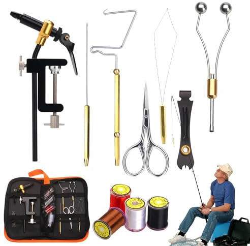 Rrlihjgu Kit per Legare la Mosca e Creare Esche da Pesca a Mosca - Portatile in Metallo, Robusto Kit Multifunzionale