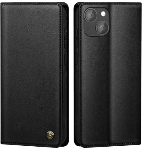 GUCASBE iPhone 13 Schutzhülle Premium PU Leder Wallet Flip Case Tasche Magnet Kartenfach Standfunktion Klappbar, Schwarz