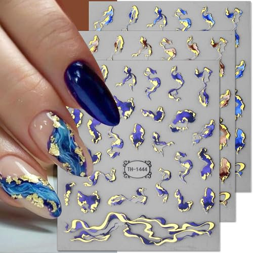 3D Vergoldung Marmor Nagelaufkleber Nagelsticker Nagelfolie Selbstklebend Blau Lila Marmor Nagel Sticker Bronzing Gold Marble Nail Art Stickers Nailart Aufkleber Nägel Zubehör Nageldesign Nail Sticker