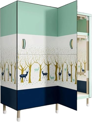 ININOSNP Tragbarer Kleiderschrank Stahl-Kleiderschrank Oxford-Stoff Großer Kleiderschrank 43-Zoll-Schlafzimmer-Hängegarderobe(Forest-110cm)