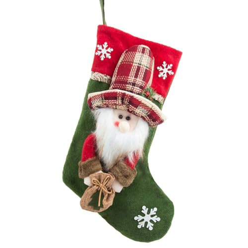 ZHDOKA 1 Stück Großer Weihnachtsstrumpf, 45 cm, Klassischer 3D-Weihnachtsmann, Schneemann, Rentier, Weihnachtsstrumpf, Hängende Kaminstrümpfe für Feiertagsparty, (ältere)